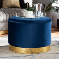 Baxton Studio JY19A221-Navy/Gold-Otto Marisa Glam and Luxe Navy Blue Velvet Fabric Upholstered Gold Finished Storage Ottoman